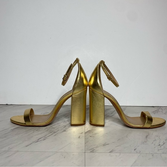 Schutz Gold Leather Ankle Strap Block Heel Sandal 10 1/2 B - Picture 8 of 16